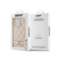 DKNY Leather Checkered Mono Pattern & Printed Stripes - Etui iPhone 15 Pro Max (różowy)