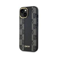 DKNY Leather Checkered Mono Pattern MagSafe - Etui iPhone 15 / 14 / 13 (czarny)