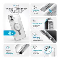 Speck Presidio Perfect-Clear Grip ClickLock & MagSafe - Etui iPhone 16 Plus (Clear / Chrome Finish / Serene Silver)