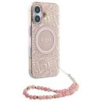 Guess IML Flowers Allover Electro With Pearl Strap MagSafe - Etui iPhone 16 Plus (różowy)