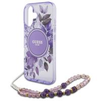 Guess IML Flowers With Pearl Strap MagSafe - Etui iPhone 16 (fioletowy)