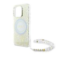 Guess IML Flowers Allover Electro With Pearl Strap MagSafe - Etui iPhone 16 Pro Max (biały)