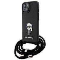 Karl Lagerfeld Crossbody Saffiano Monogram Ikonik Metal Pin - Etui iPhone 15 (czarny)