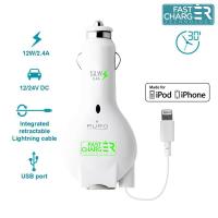 PURO Car Fast Charger - Ładowarka samochodowa USB ze zwijanym kablem Lightning MFi, 2.4 A (biały) PURO Car Fast Charger - Ładowarka samochodowa USB ze zwijanym kablem Lightning MFi, 2.4 A (biały)