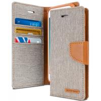Mercury Canvas Diary - Etui iPhone 7 Plus z kieszeniami na karty + stand up (szary/camel) Mercury Canvas Diary - Etui iPhone 7 Plus z kieszeniami na karty + stand up (szary/camel)