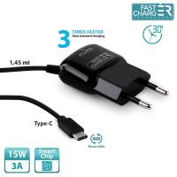 PURO Fast Charger Mini Travel Charger - Uniwersalna ładowarka sieciowa z kablem USB-C o dwustronnym wtyku, 3 A (czarny) PURO Fast Charger Mini Travel Charger - Uniwersalna ładowarka sieciowa z kablem USB-C o dwustronnym wtyku, 3 A (czarny)