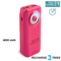 PURO Universal External Fast Charger Battery - Uniwersalny Power Bank 4000 mAh, 2 x USB, 2.4 A (różowy)