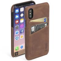 Krusell Sunne 2 Card Cover - Skórzane etui iPhone X z dwoma zewnętrznymi kieszeniami na karty (Brown)