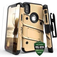 Zizo Bolt Cover - Pancerne etui iPhone X szkłem 9H na ekran + podstawka & uchwyt do paska (Gold/Black) Zizo Bolt Cover - Pancerne etui iPhone X szkłem 9H na ekran + podstawka & uchwyt do paska (Gold/Black)