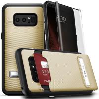 Zizo Click Case - Etui Samsung Galaxy Note 8 (2017) z ukrytą kieszenią na karty + podstawka & szkło 9H na ekran (Gold/Black)