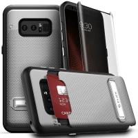 Zizo Click Case - Etui Samsung Galaxy Note 8 (2017) z ukrytą kieszenią na karty + podstawka & szkło 9H na ekran (Silver/Black)