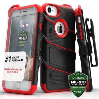 Zizo Bolt Cover - Pancerne etui iPhone 8 / 7 / 6s / 6 ze szkłem 9H na ekran + podstawka & uchwyt do paska (czarny/czerwony) Zizo Bolt Cover - Pancerne etui iPhone 8 / 7 / 6s / 6 ze szkłem 9H na ekran + podstawka & uchwyt do paska (czarny/czerwony)