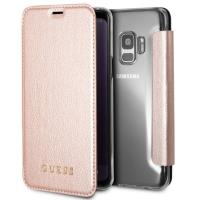 Guess Iridescent Book - Etui Samsung Galaxy S9 z kieszeniami na karty (różowe złoto)
