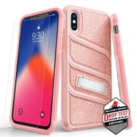 Zizo Bolt X Series - Pancerne etui iPhone Xs / X ze szkłem 9H na ekran + podstawka (Glitter Pink) Zizo Bolt X Series - Pancerne etui iPhone Xs / X ze szkłem 9H na ekran + podstawka (Glitter Pink)
