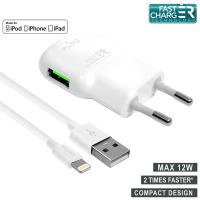 PURO Mini Travel Fast Charger - Ładowarka sieciowa USB + kabel Lightning MFi 1 m, 2,4 A, 12 W (biały) PURO Mini Travel Fast Charger - Ładowarka sieciowa USB + kabel Lightning MFi 1 m, 2,4 A, 12 W (biały)