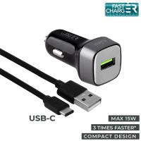 PURO Car Fast Charger - Uniwersalna ładowarka samochodowa USB 3.0 A + kabel USB-C 1 m, 15 W (czarny) PURO Car Fast Charger - Uniwersalna ładowarka samochodowa USB 3.0 A + kabel USB-C 1 m, 15 W (czarny)