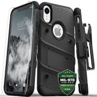 Zizo Bolt Cover - Pancerne etui iPhone XR ze szkłem 9H na ekran + podstawka & uchwyt do paska (Black/Black) Zizo Bolt Cover - Pancerne etui iPhone XR ze szkłem 9H na ekran + podstawka & uchwyt do paska (Black/Black)