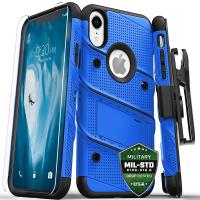 Zizo Bolt Cover - Pancerne etui iPhone XR ze szkłem 9H na ekran + podstawka & uchwyt do paska (Blue/Black) Zizo Bolt Cover - Pancerne etui iPhone XR ze szkłem 9H na ekran + podstawka & uchwyt do paska (Blue/Black)