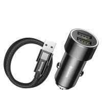Baseus Small Screw - Ładowarka samochodowa 2 x USB, 3.4 A + kabel USB-C 2 A (czarny)