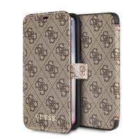 Guess Booktype 4G Charms Collection - Etui iPhone Xs / X z kieszeniami na karty (Brązowy)