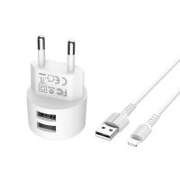 Borofone - Ładowarka sieciowa 2x USB, 10W + kabel Lightning 1 m (Biały) Borofone - Ładowarka sieciowa 2x USB, 10W + kabel Lightning 1 m (Biały)