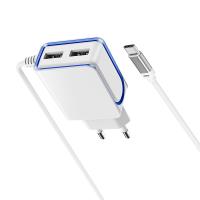 Borofone - ładowarka sieciowa 10W 2x USB z kablem USB-C 1m, biały Borofone - ładowarka sieciowa 10W 2x USB z kablem USB-C 1m, biały