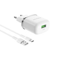 Borofone - Ładowarka sieciowa USB 18W, QC3.0, FCP, AFC + kabel USB-C 1 m (Biały) Borofone - Ładowarka sieciowa USB 18W, QC3.0, FCP, AFC + kabel USB-C 1 m (Biały)