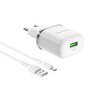 Borofone - Ładowarka sieciowa USB 18W, QC3.0, FCP, AFC + kabel microUSB 1 m (Biały) Borofone - Ładowarka sieciowa USB 18W, QC3.0, FCP, AFC + kabel microUSB 1 m (Biały)