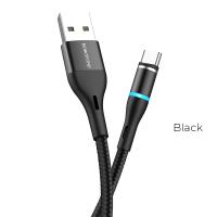Borofone - kabel ładowania USB-A do USB-C z końcówką magnetyczną i podświetleniem, czarny Borofone - kabel ładowania USB-A do USB-C z końcówką magnetyczną i podświetleniem, czarny