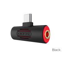 Borofone - adapter złącza USB-C na 1x USB-C 1x Audio Jack 3.5 mm, czarny Borofone - adapter złącza USB-C na 1x USB-C 1x Audio Jack 3.5 mm, czarny