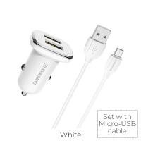 Borofone - ładowarka samochodowa 2x USB kabel micro USB w zestawie, biały Borofone - ładowarka samochodowa 2x USB kabel micro USB w zestawie, biały