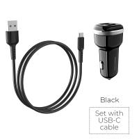 Borofone - ładowarka samochodowa 2x USB kabel USB-C w zestawie, czarny Borofone - ładowarka samochodowa 2x USB kabel USB-C w zestawie, czarny