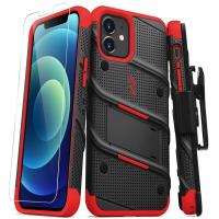 Zizo Bolt Cover - Pancerne etui iPhone 12 / iPhone 12 Pro ze szkłem 9H na ekran + podstawka & uchwyt do paska (czarny/czerowny) Zizo Bolt Cover - Pancerne etui iPhone 12 / iPhone 12 Pro ze szkłem 9H na ekran + podstawka & uchwyt do paska (czarny/czerowny)