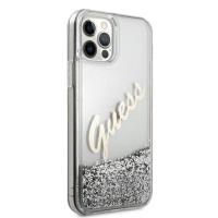 Guess Glitter Vintage Script - Etui iPhone 12 Pro Max (srebrny)