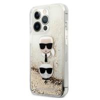 Karl Lagerfeld Liquid Glitter Karl & Choupette Head - Etui iPhone 13 Pro Max (złoty)