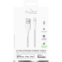 PURO Fabric Ultra Strong - Kabel w oplocie heavy duty USB-A / Lightning certyfikat MFi 2m (biały)